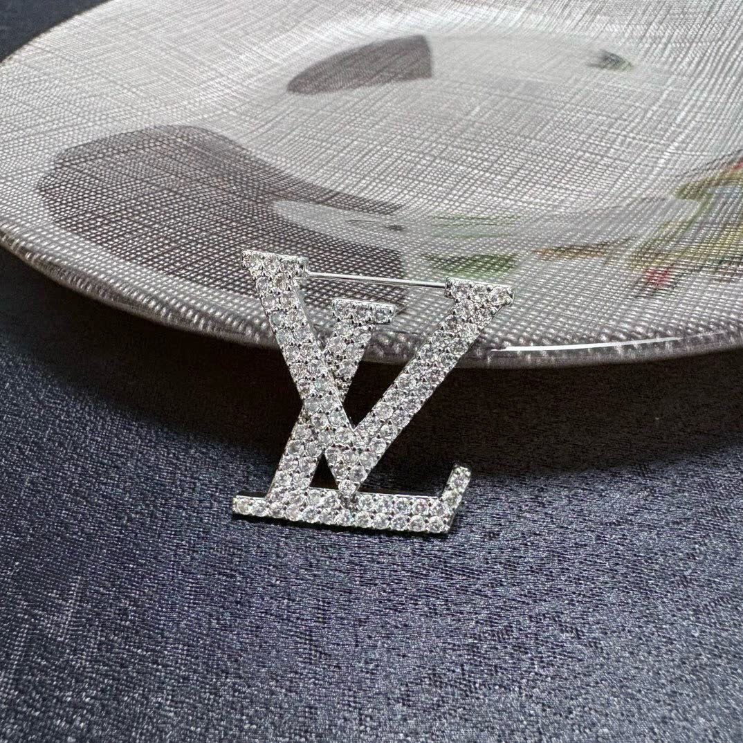 Louis Vuitton Silver Tone 'LV' Logo Brooch